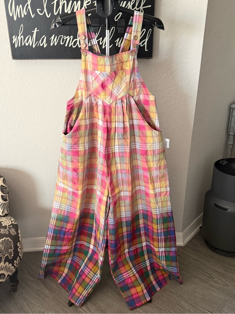 BiBi Multicolor Plaid Wide Leg Overalls NWT
